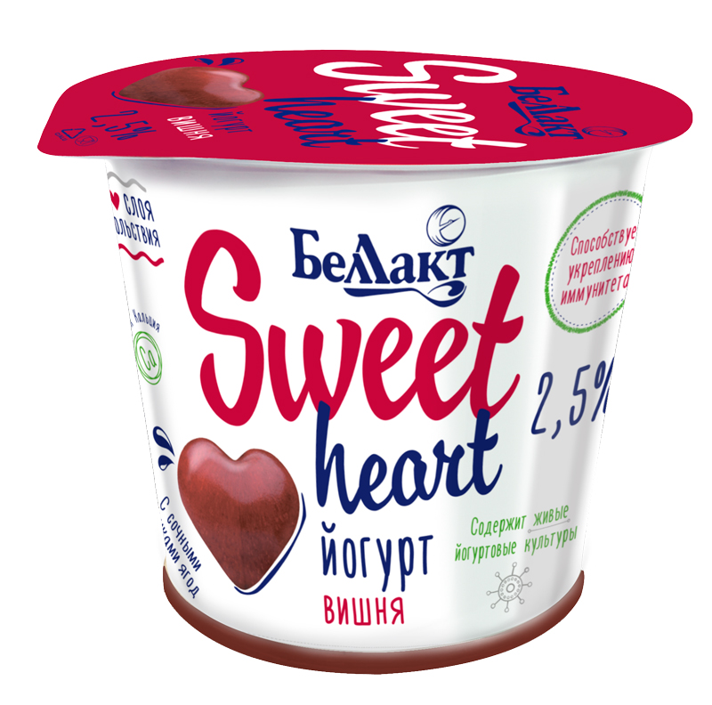 Йогурт двухслойный &quot;Sweet heart&quot; 2,5% &quot;Вишня&quot; 